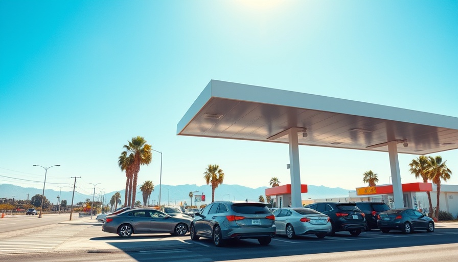 Gas station with cars refueling on a sunny day.
