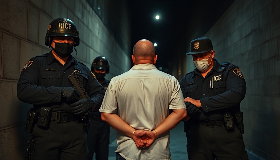 ICE agents arresting a person during a night operation in California.