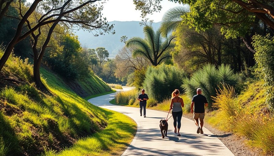 People walking and jogging in Runyon Canyon, lush greenery