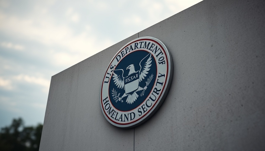 U.S. Department of Homeland Security emblem on concrete wall.