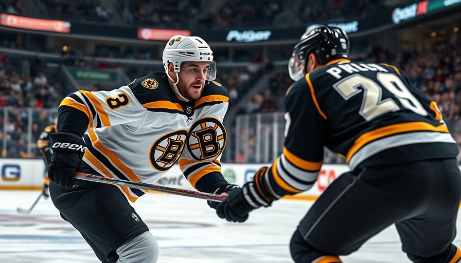 Action-packed Boston Bruins season opener game scene.