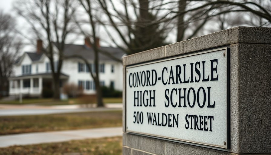 Sign of Concord-Carlisle High School amid trees.