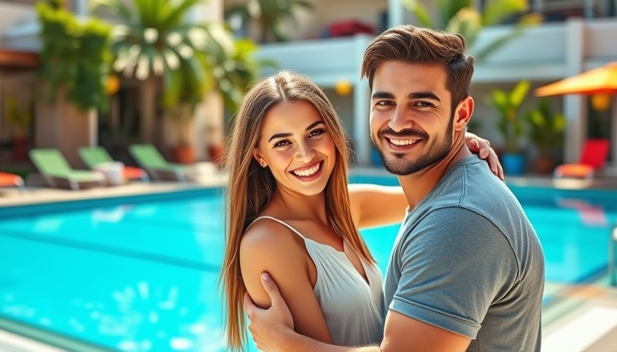 Love Island USA Season 7 winners Amaya and Bryan by the pool.
