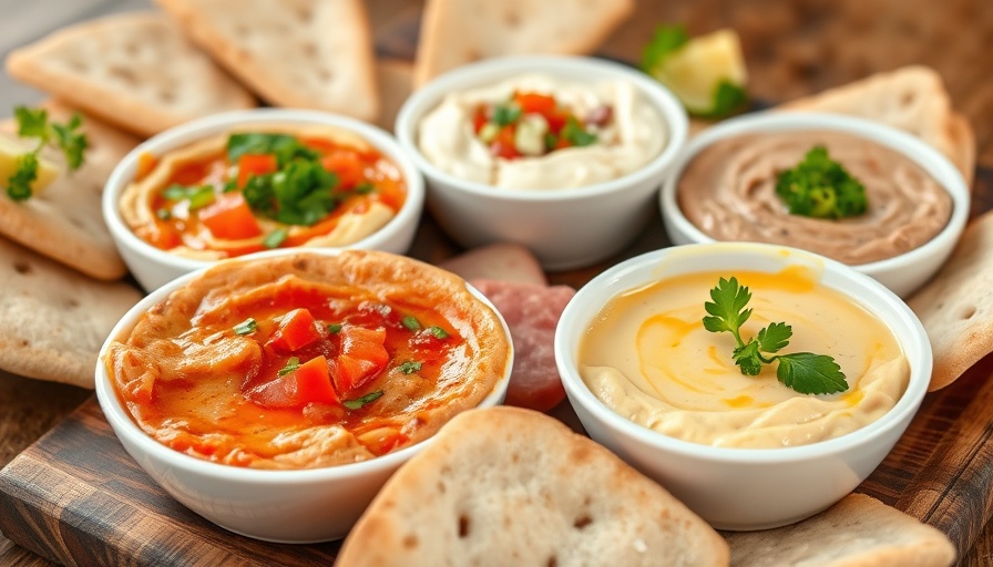 Gourmet dips and pita at a Boston restaurant opening.