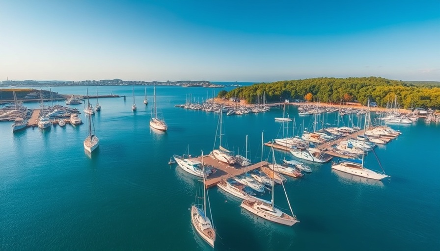 Serene Newport harbor view showcasing moored boats under a blue sky.