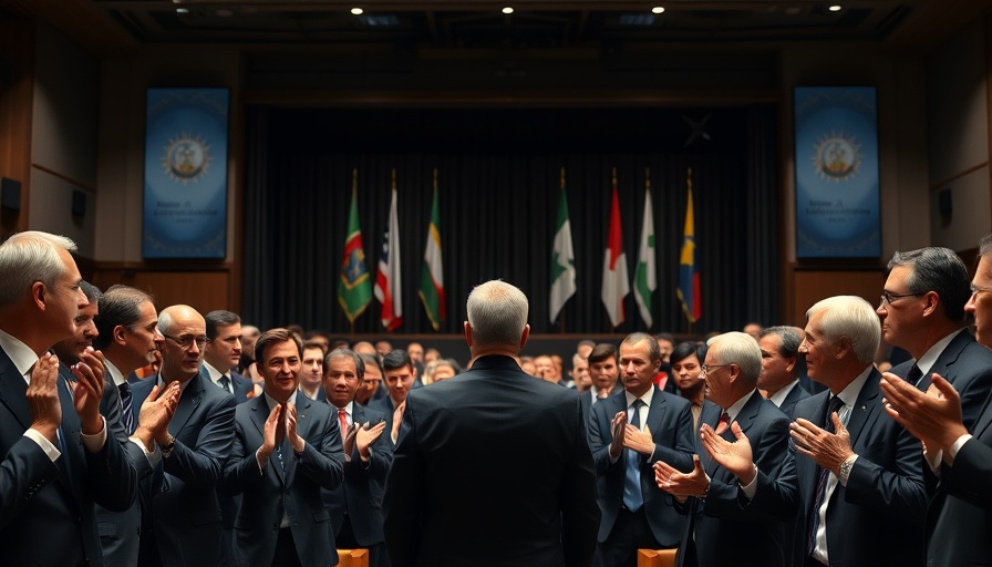 Business leaders applaud during an economic summit discussion.