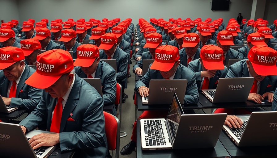 Pop-art style image of MAGA bot network with repetitive figures.