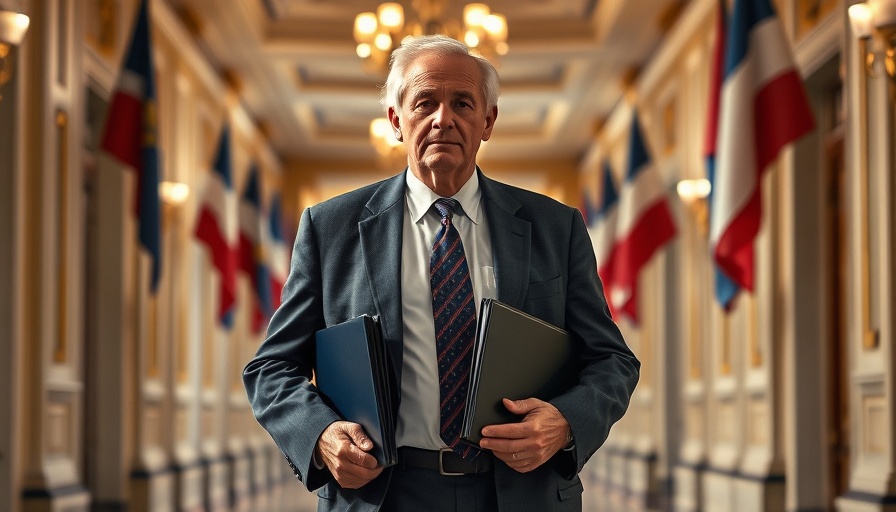 Distinguished man in elegant hallway holding a portfolio.