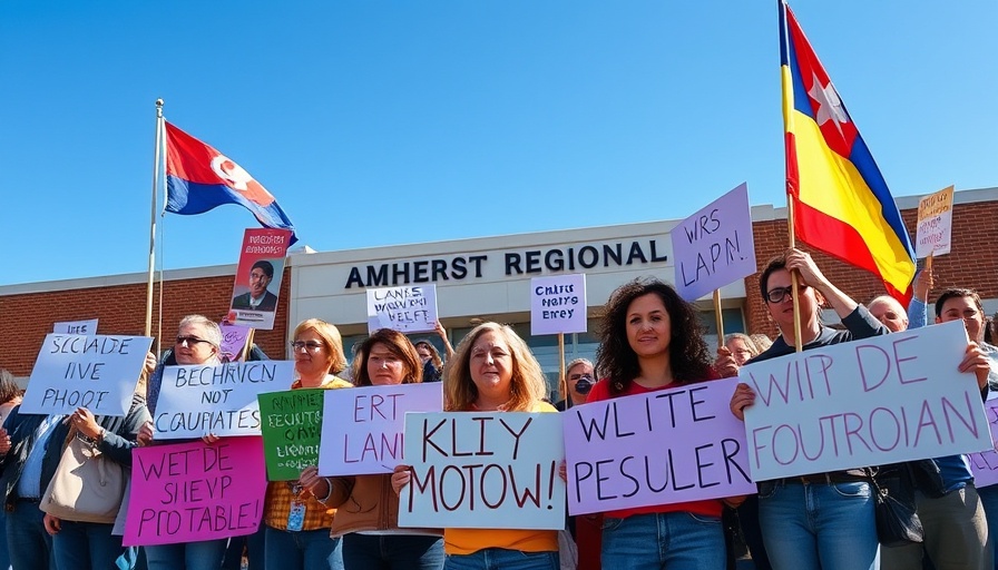 Protesters at Amherst Regional Middle School with supportive signs.