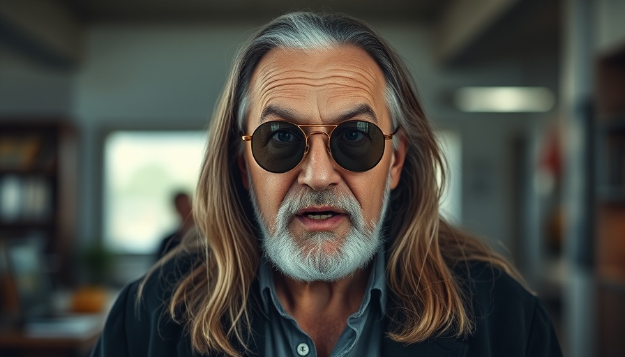 Older man with long hair and sunglasses indoors, surprised expression.