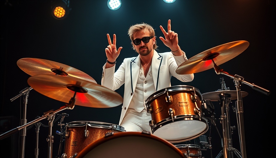 Malachi Lewis Tonight Show Performance: Drummer in white outfit behind drum kit, rock hand signs, warm lighting.