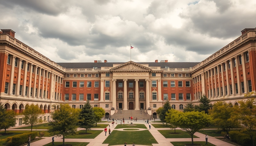 Columbia University campus scene with students on quad.