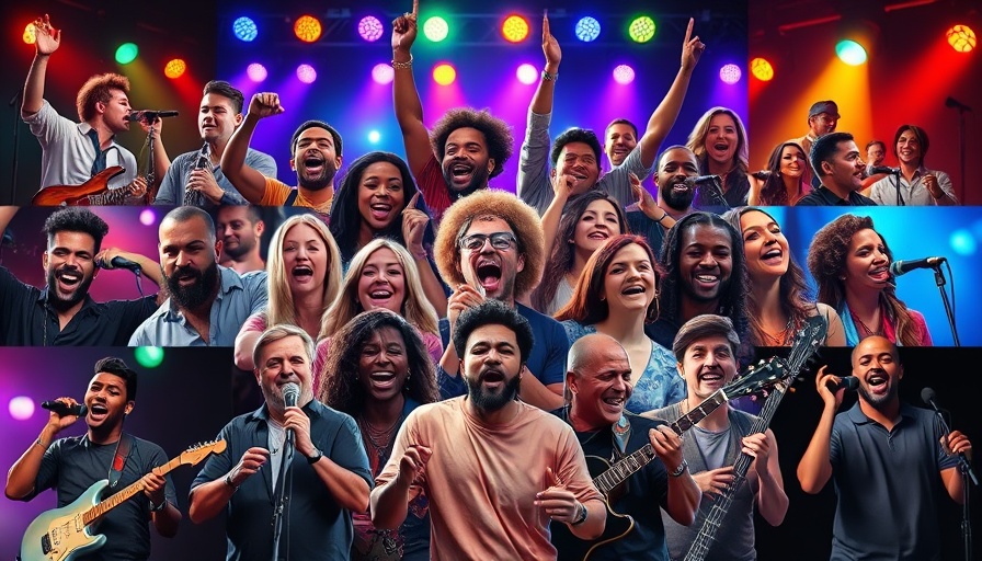 Collage of musicians at Newport Folk Festival 2025, performing and posing.