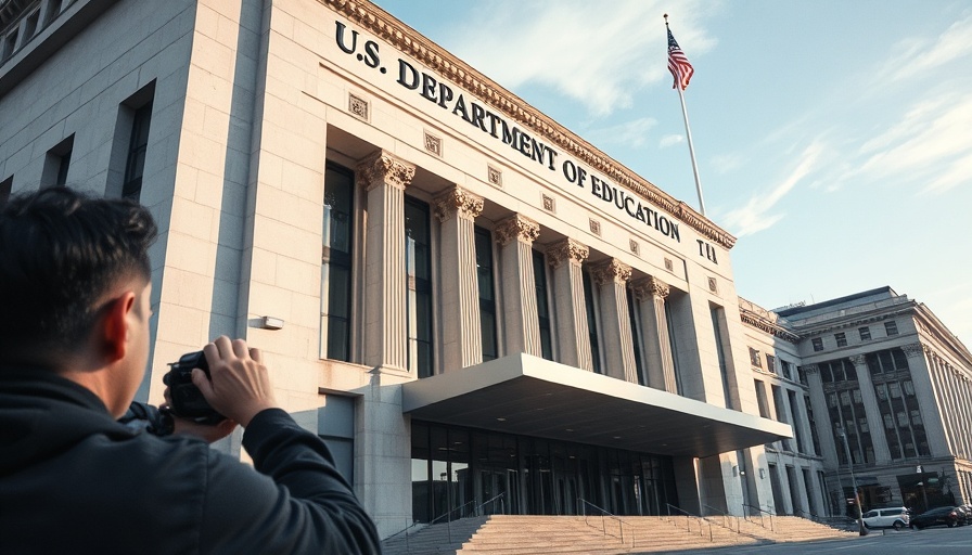 U.S. Department of Education building with person photographing outside.