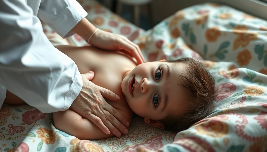Young child with malnutrition in Gaza being examined in hospital.