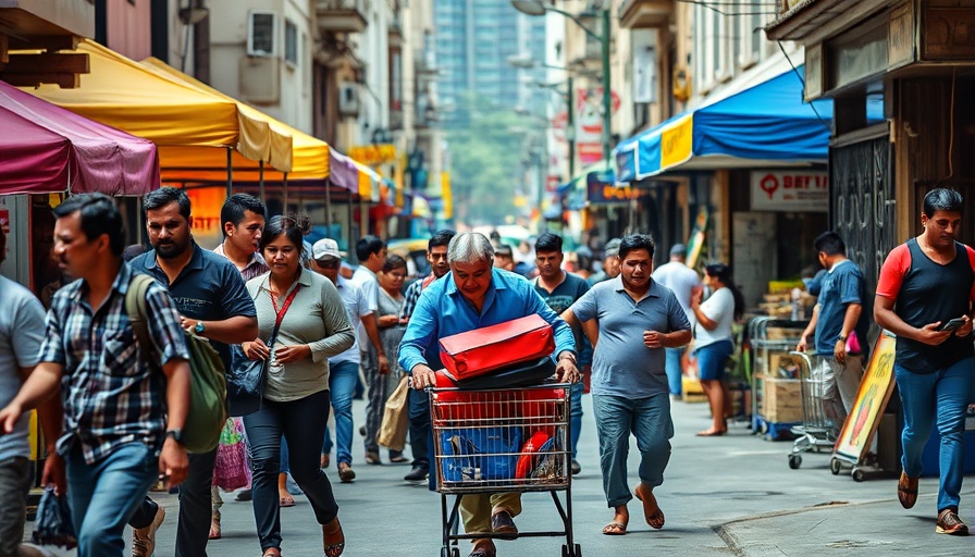 Urban street with homelessness, tents, vibrant atmosphere