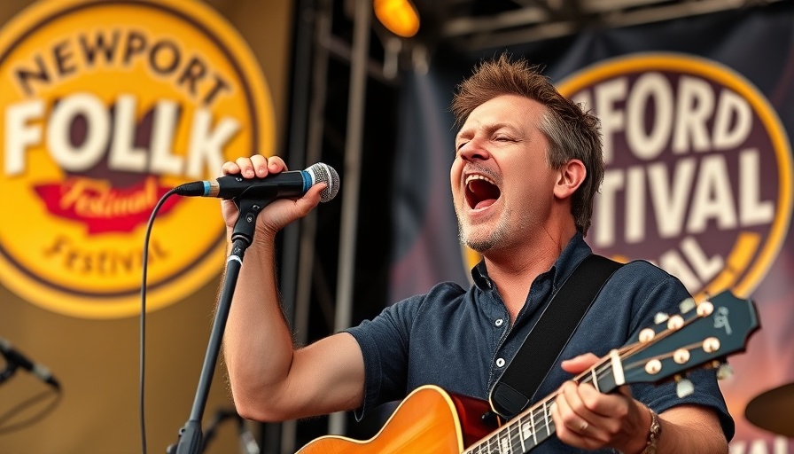 Newport Folk Festival 2025 musician performing on stage.