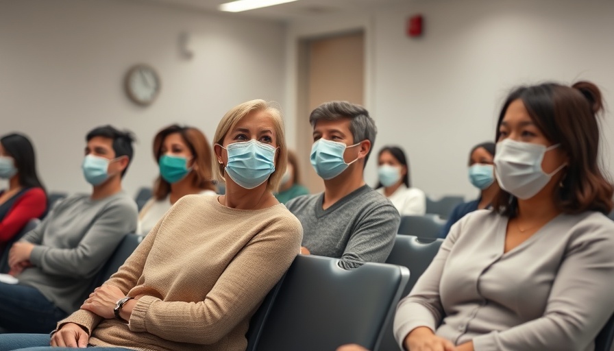 People in masks at a clinic, COVID cases rising in California summer 2025.