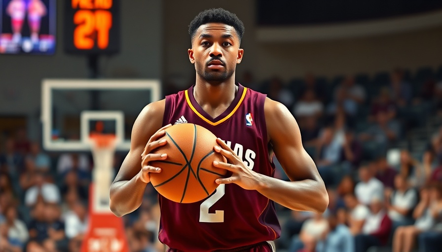 Basketball player in maroon jersey holding a basketball on court.
