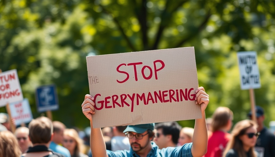 Protest sign against gerrymandering at a rally, California congressional district redistricting.
