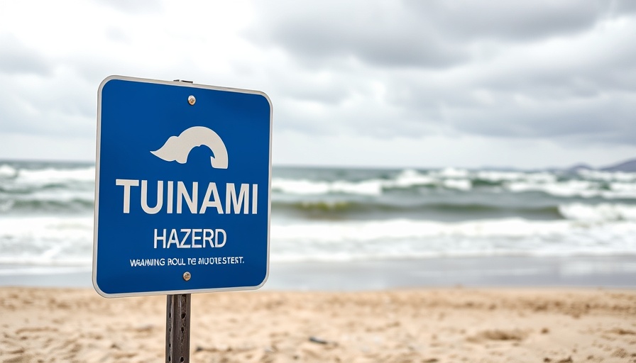 Tsunami hazard sign on beach, alerting for Tsunami alert Hawaii West Coast.