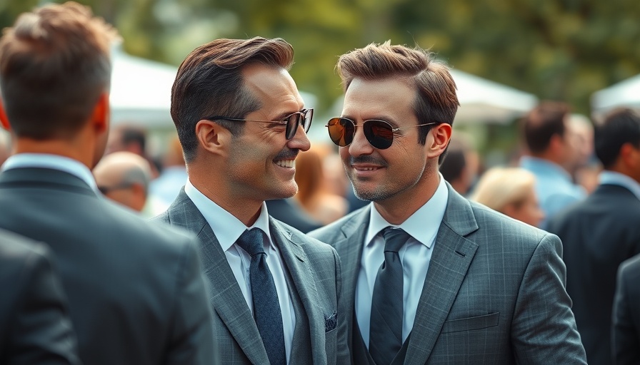 Confident man in suit discussing outdoors at event