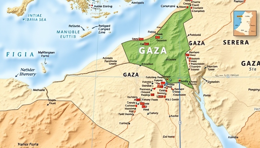 Map of Gaza Strip highlighting refugee camps and crossing points.