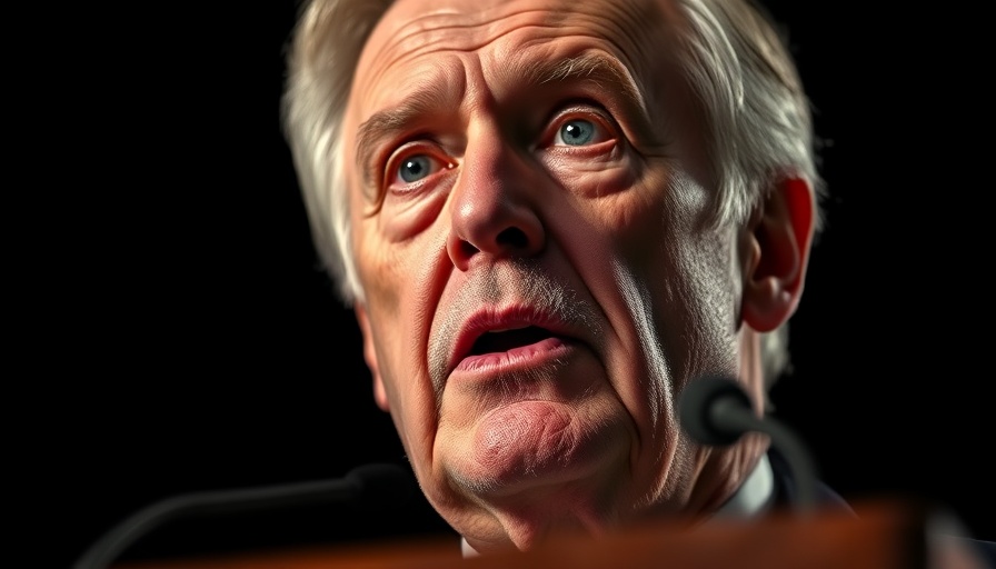 Dramatic portrait of older man speaking, spotlight effect.