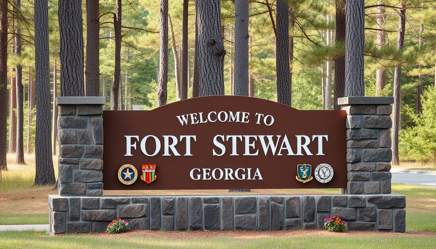 Welcome sign for Fort Stewart amidst trees reflecting its excellence.