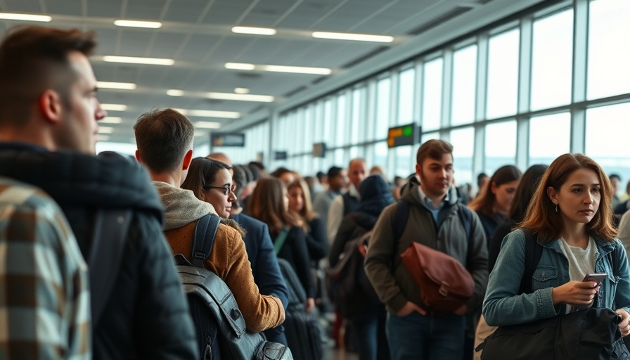 Passengers waiting at airport amid United Airlines flights grounded.