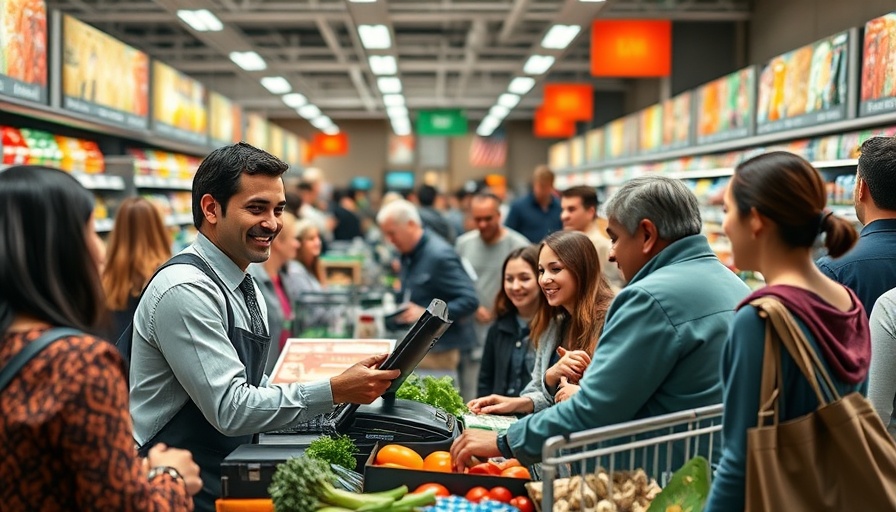 Lively Aldi's checkout scene showcasing customer interactions.