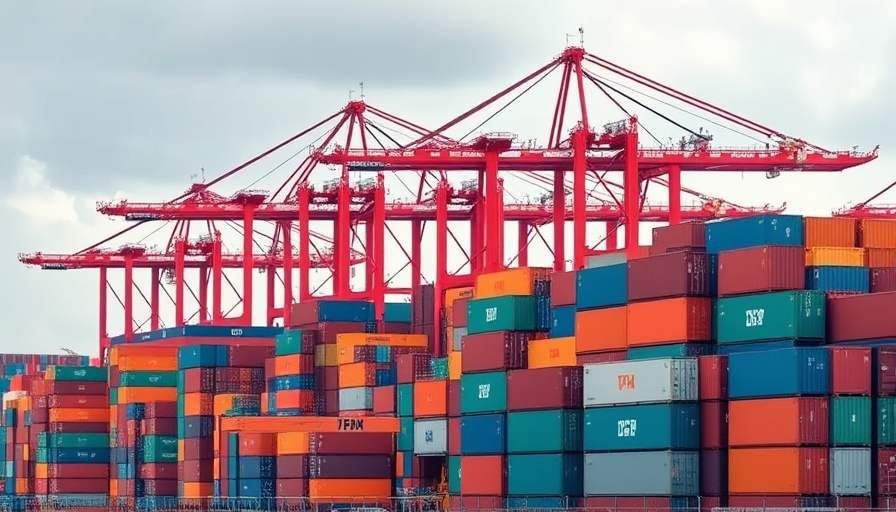 Shipping port with cranes and containers highlighting Trump tariffs impact on economy.