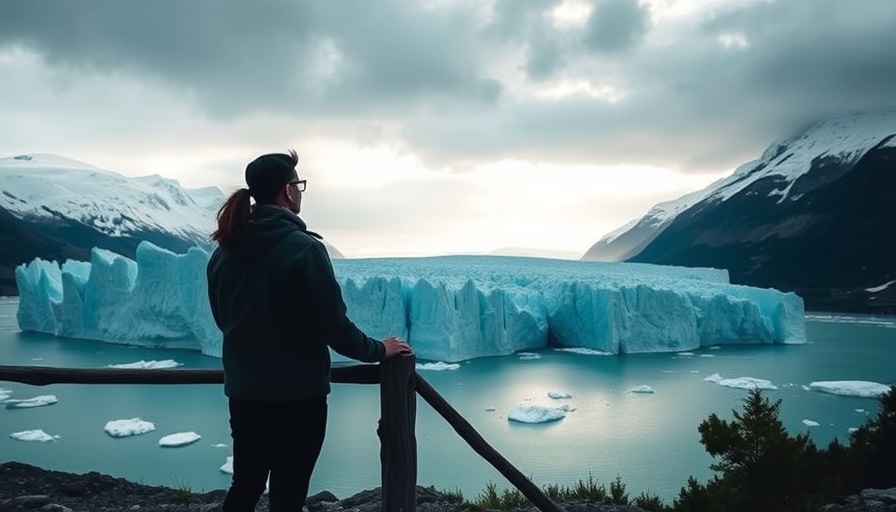 Silhouette overlooking Perito Moreno Glacier as it melts into turquoise waters.