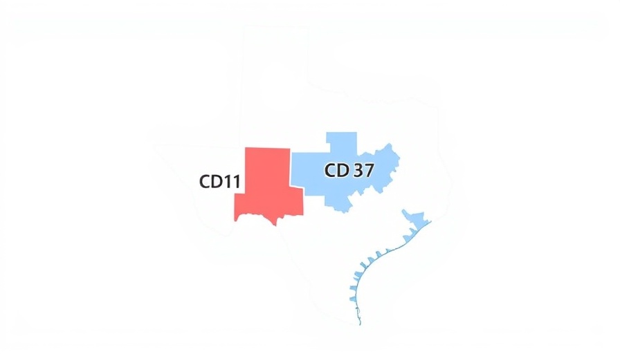 Texas redistricting plan map showing CD11 and CD37 districts.