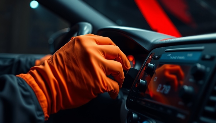 Hands in gloves working on car panel represents fentanyl smuggling.