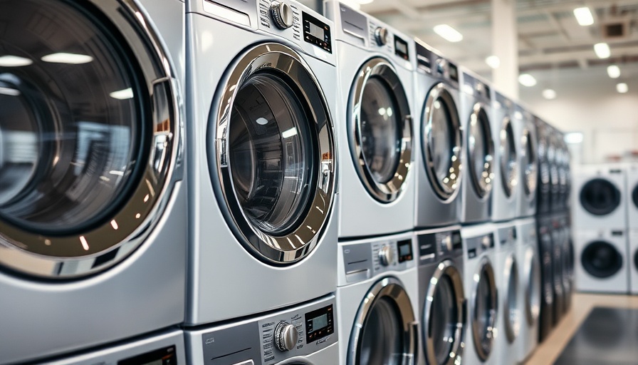 Modern washing machines on display during Tax-Free Weekend in Boston.