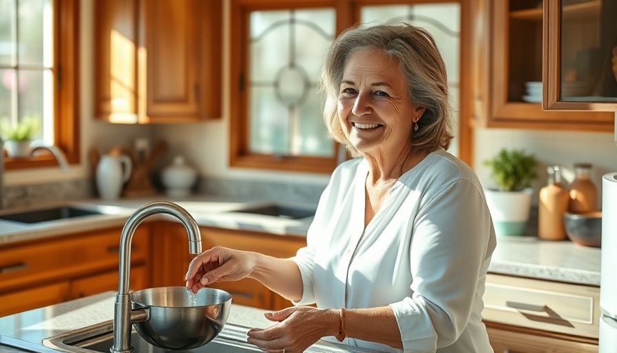 Middle-aged woman in a kitchen practicing Porter Ranch water conservation.