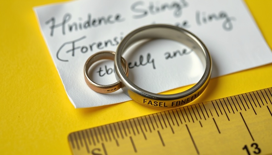 Forensic evidence ring with note and scale in nurse investigation.