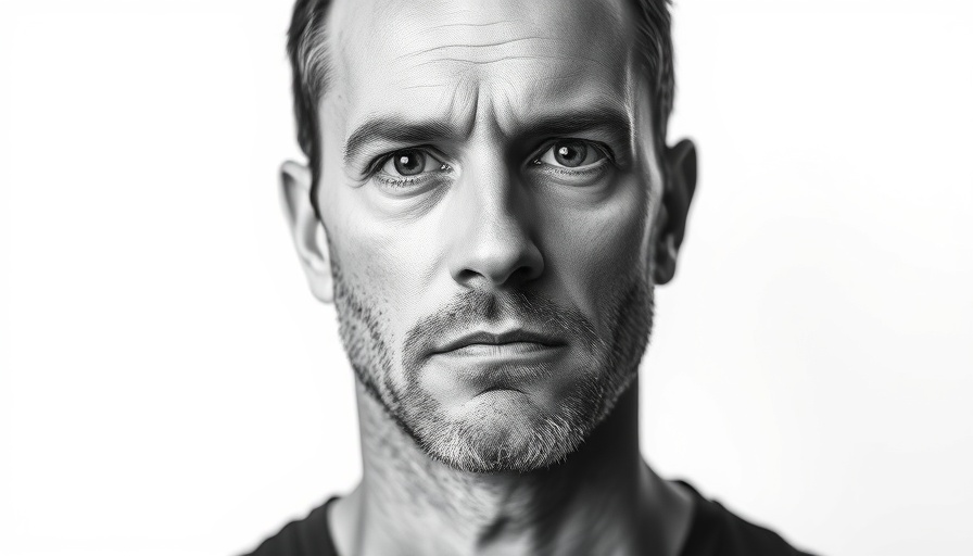Monochrome portrait of serious man against plain background
