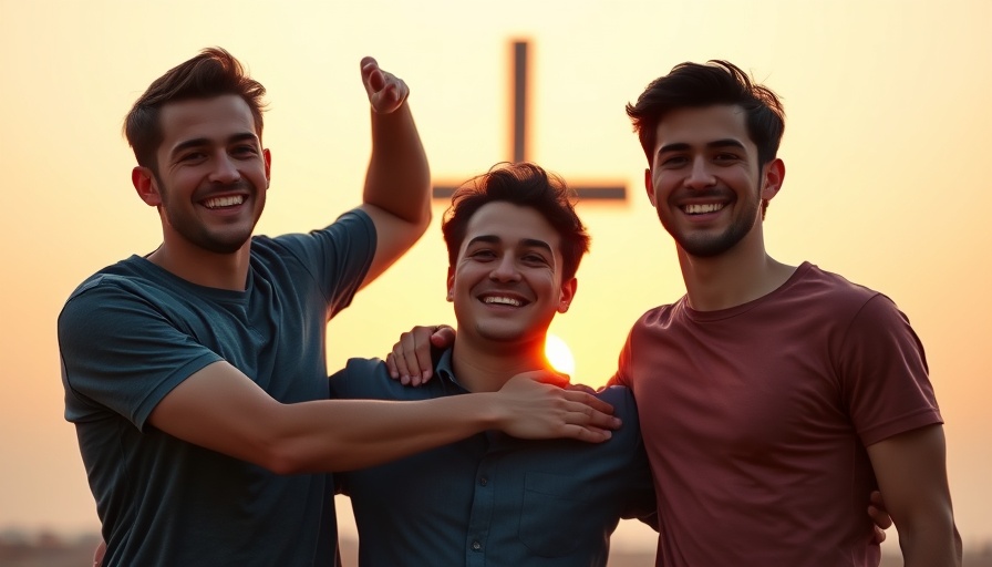 Gen Z is The Chosen Generation: three smiling young men embracing against a sunset backdrop.