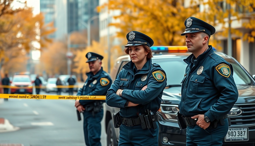 Police officers investigating D.C. crime scene amidst autumn foliage.
