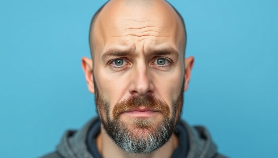 Bald man with beard facing camera against blue background.