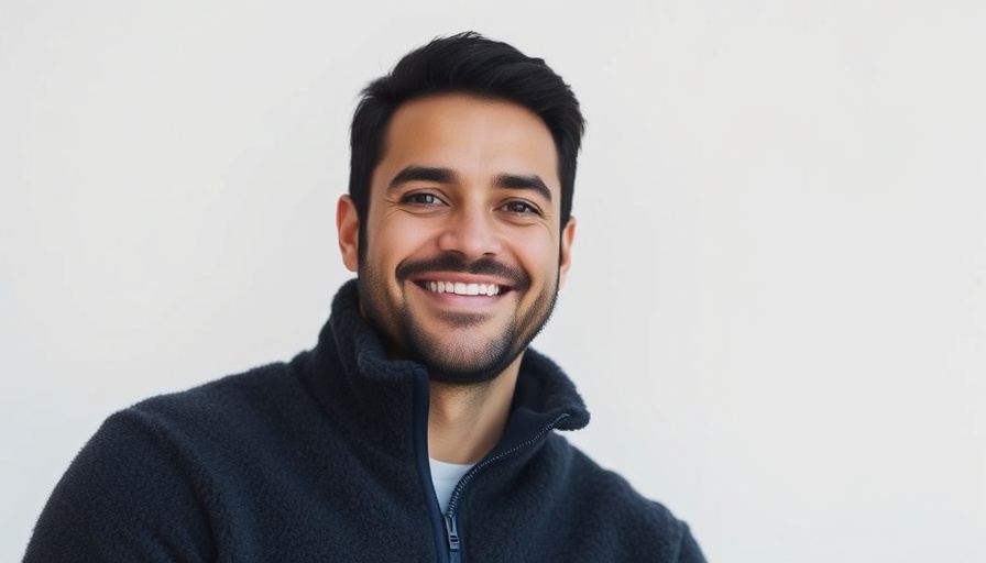 Smiling man in a dark fleece against light background.