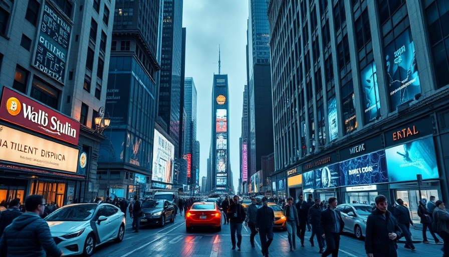Wall Street adopts cryptocurrencies in digital cityscape.