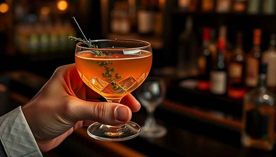 Sophisticated cocktail at Nine Restaurant Boston with caviar garnish.