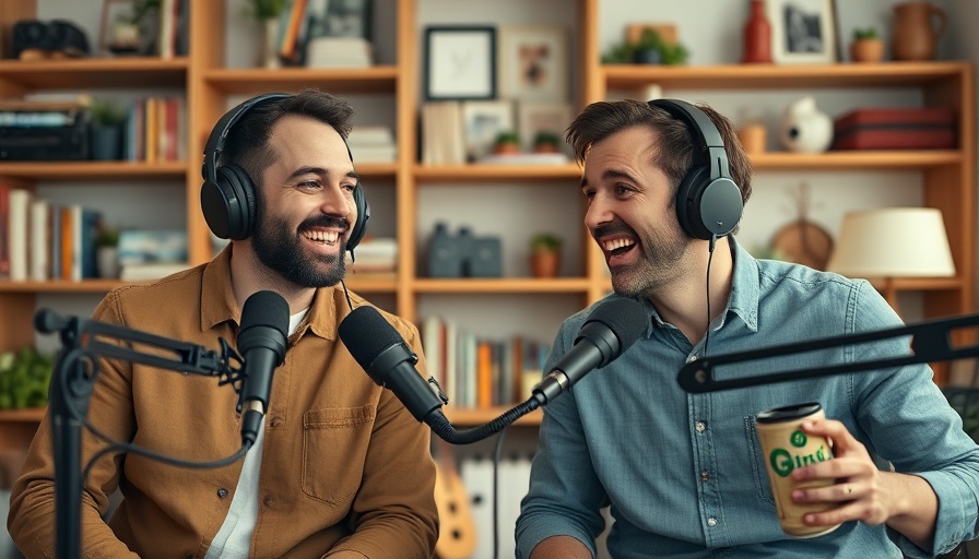 Two podcast hosts in headphones chatting in a cozy studio for Taylor Swift New Heights Podcast.