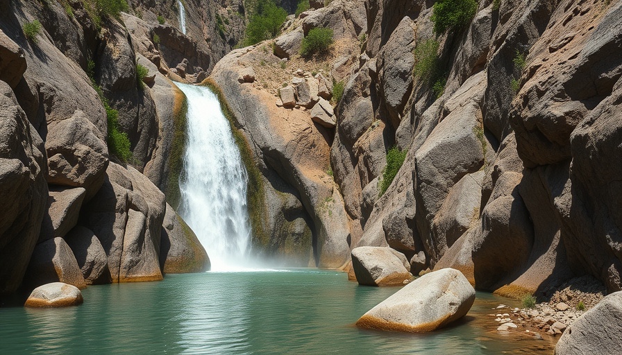 California Waterfall Rescue in rocky canyon with flowing water.