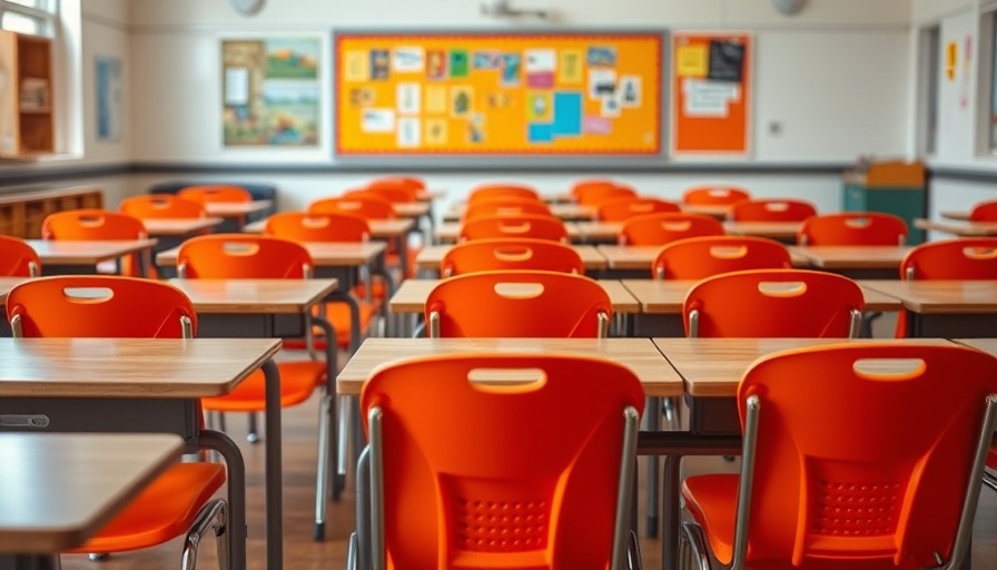 Empty classroom with orange chair and desk highlighting Massachusetts antisemitism K-12 schools.