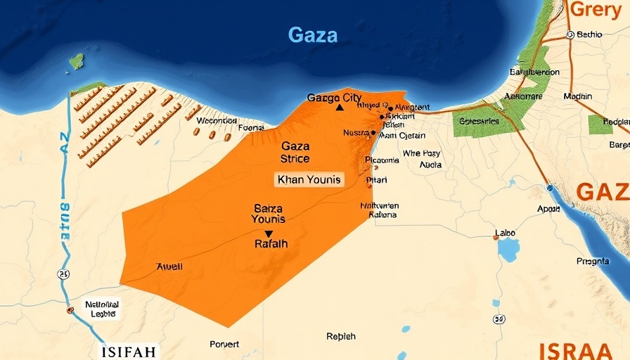 Map highlighting Gaza Strip and Israel cities.