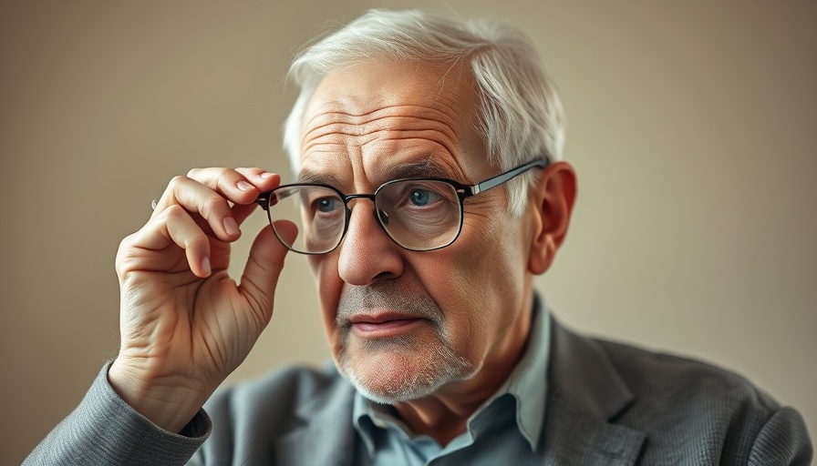 Thoughtful elderly man adjusting glasses indoors.
